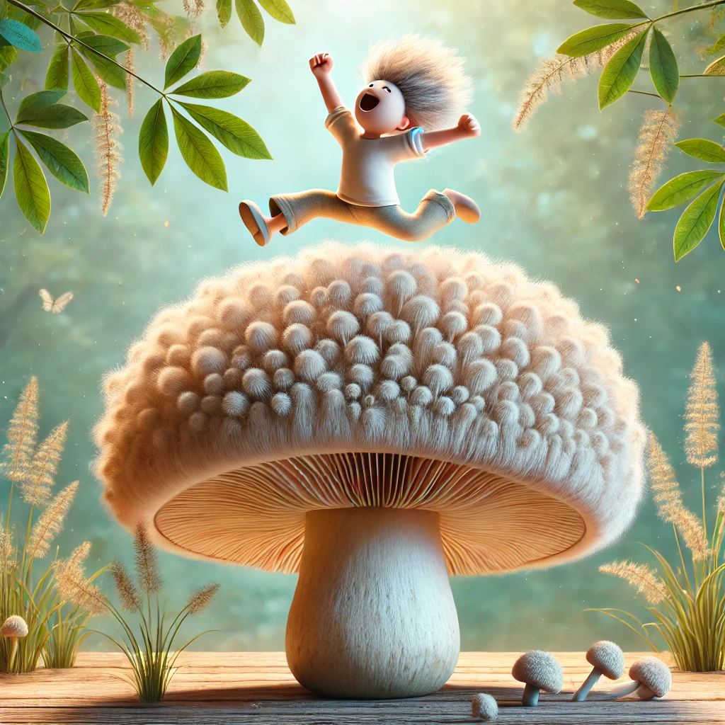 person-jumping-lions-mane-mushroom-adhd